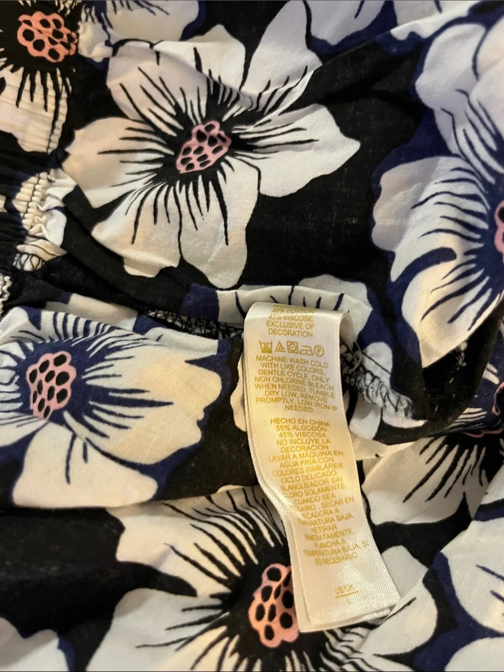 kate spade Black Floral Pajama Set with White and Pink Accents
